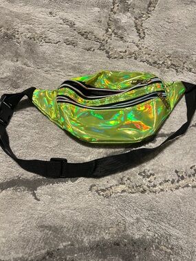 Iridescent Green Belt Bag with Black Strap